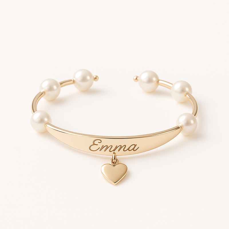 Dainty Heart Charm Bracelet Personalized Pearl Love Bracelet