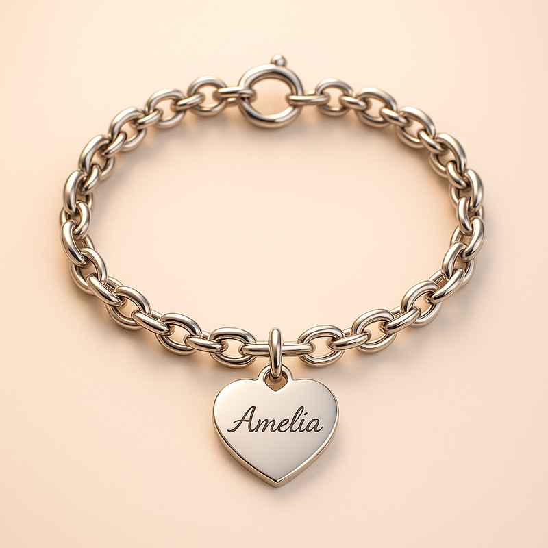 Dainty Romantic Charm Bracelet with Personalized Engraving in Stainless Steel