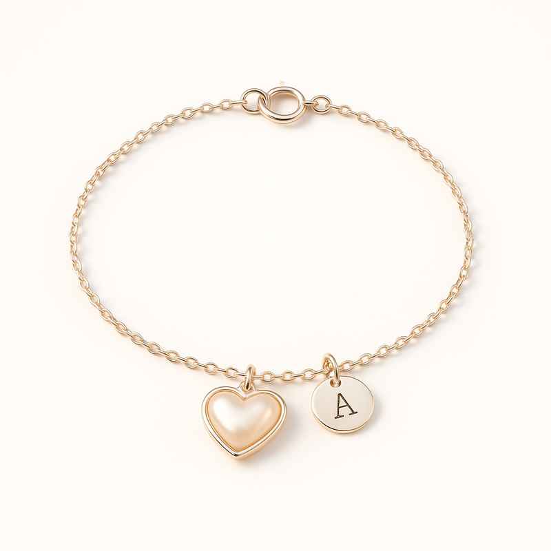 Dainty Romantic Bracelet: Personalized Stainless Steel Charm & Pearl Love Heart Bracelet