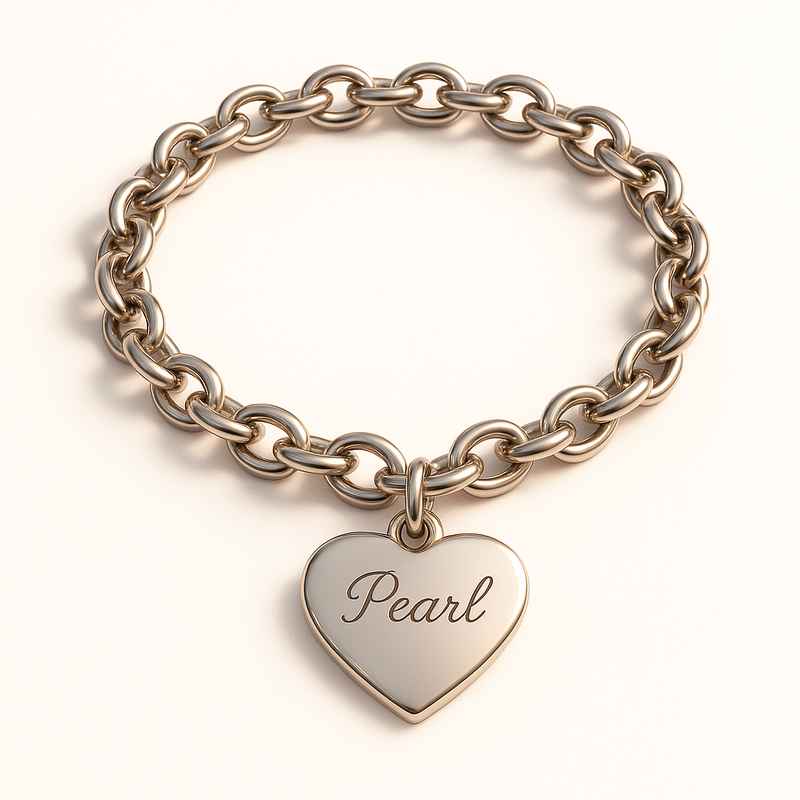 Dainty Heart Charm Bracelet Personalized Pearl Engraving Love Bracelet