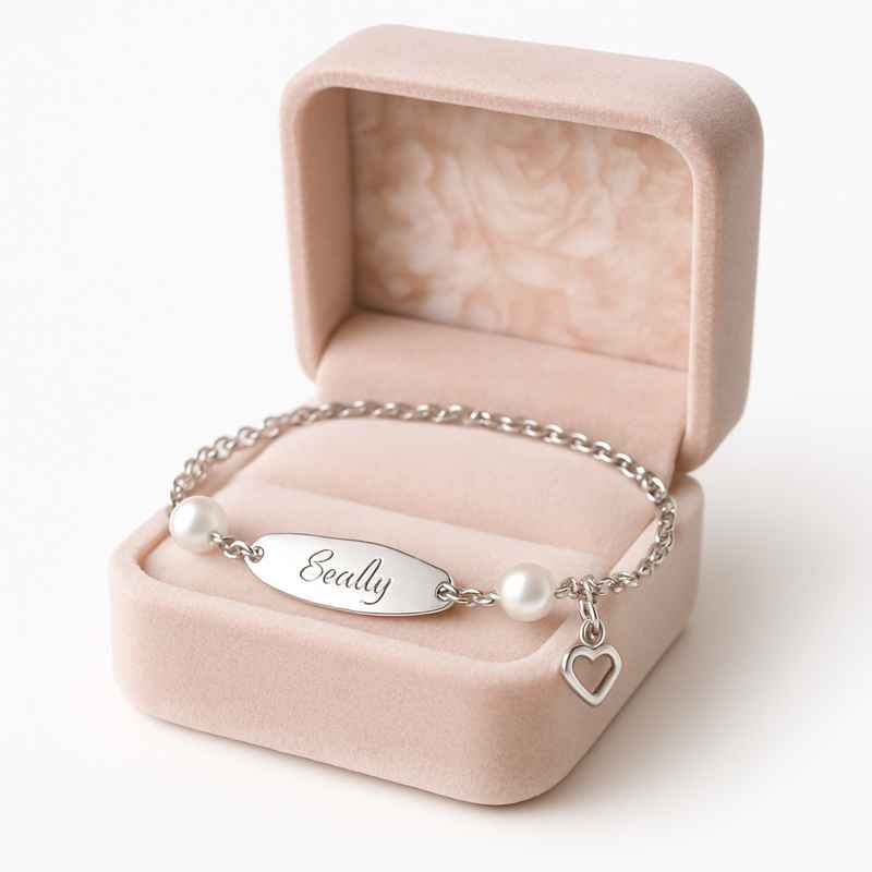 Dainty Heart Charm Bracelet - Personalized Pearl Love Bracelet, Engraving Stainless Steel