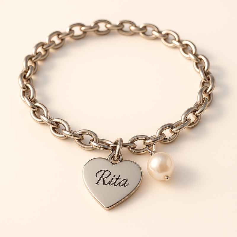 Dainty Heart Charm Bracelet Personalized Pearl Love Bracelet
