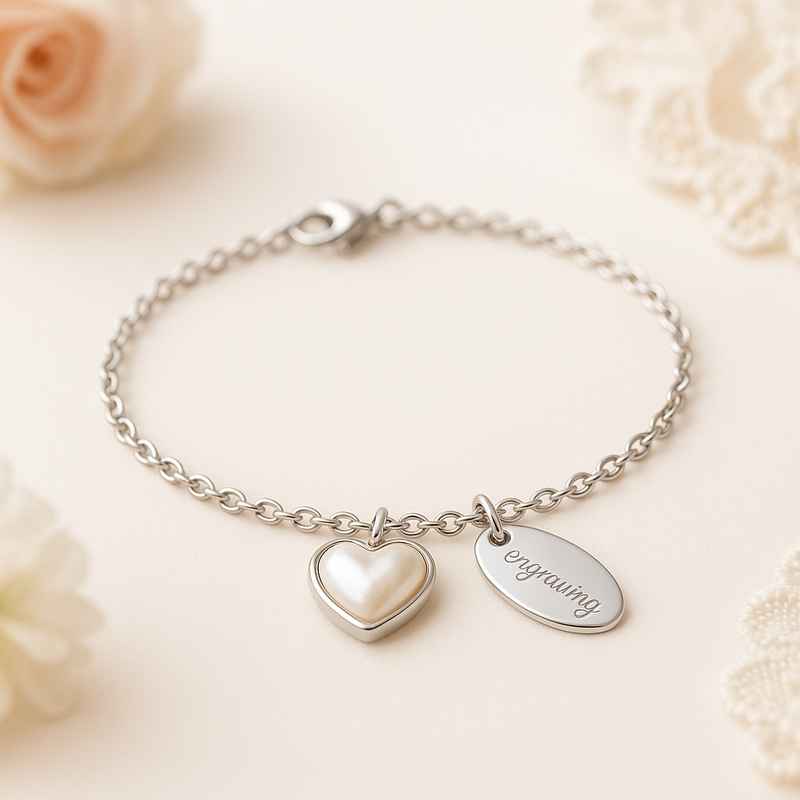 Dainty Romantic Bracelet: Personalized Stainless Steel Pearl Heart Charm