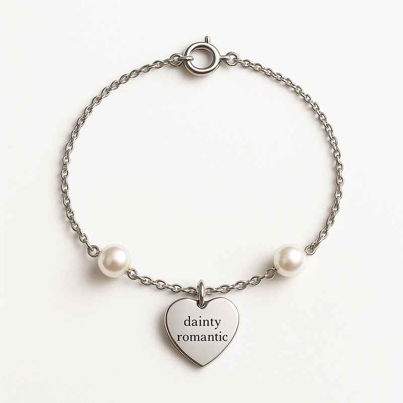 Dainty Romantic Charm Bracelet - Personalized Stainless Steel & Pearl Love Heart Bracelet