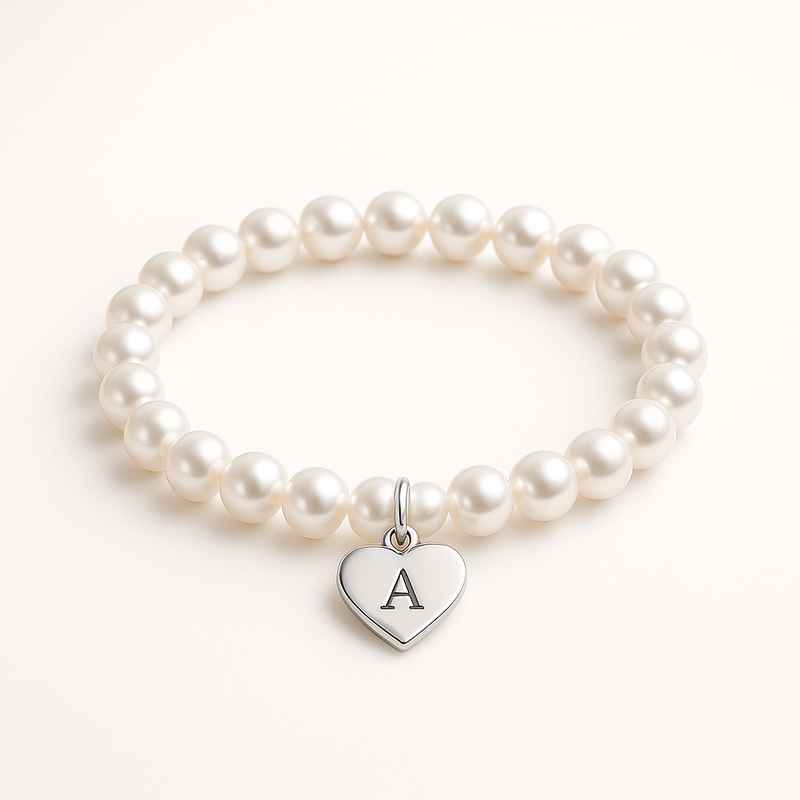 Dainty Romantic Pearl Bracelet with Personalized Stainless Steel Heart Charm