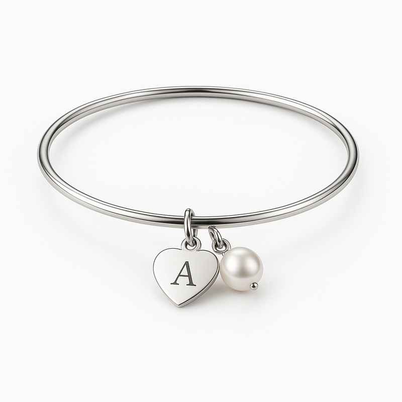 Dainty Romantic Heart Bracelet, Personalized Pearl Charm Bracelet, Stainless Steel Love Charm Bracelet