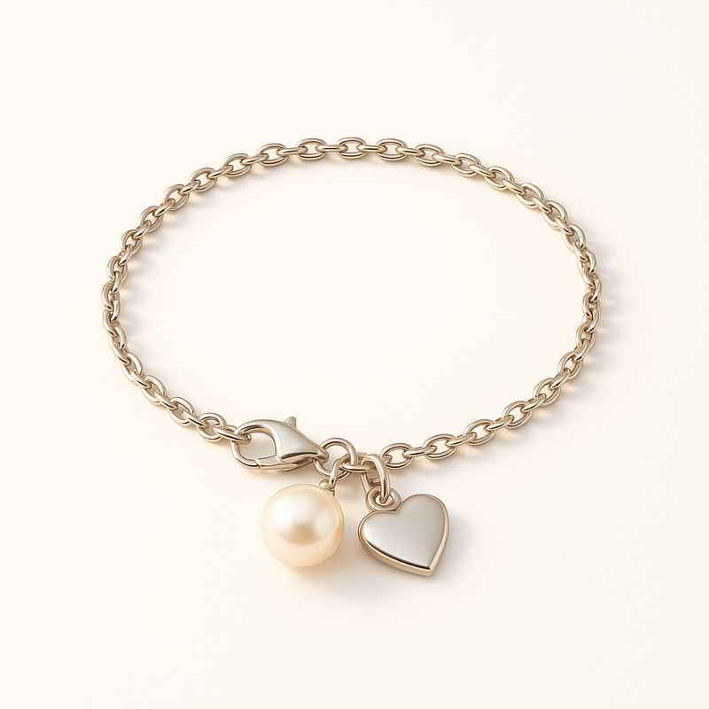 Dainty Romantic Bracelet with Personalized Stainless Steel & Pearl Love Heart Charm