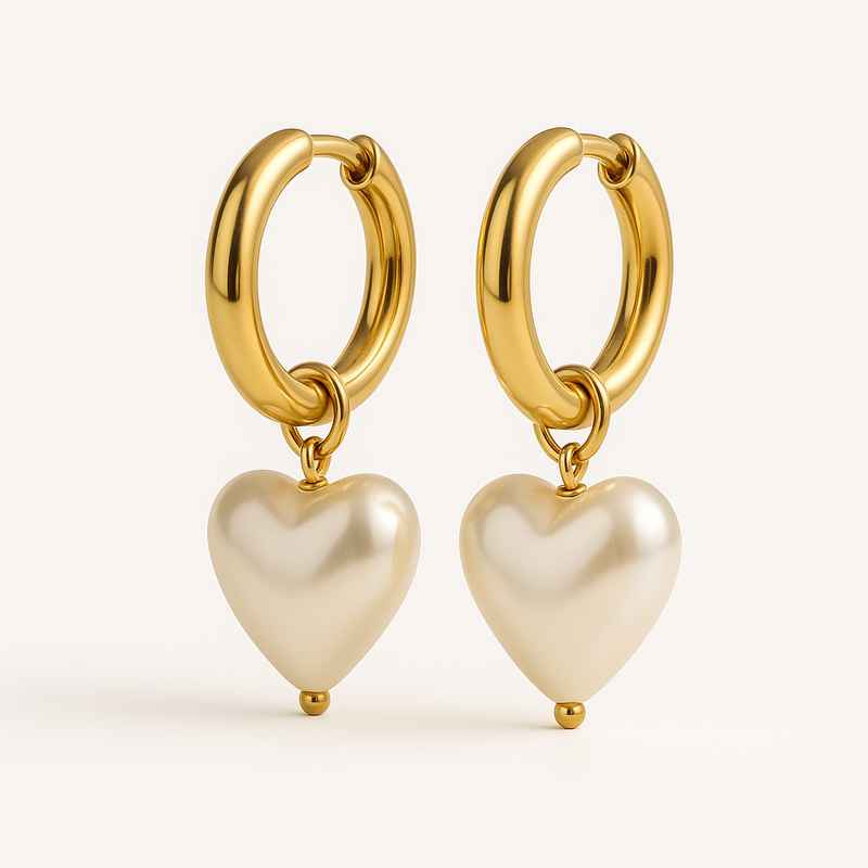 Trendy Personalized Pearl Heart Earrings Custom Gold Hoop Earrings Waterproof Stainless Steel Hoop Earrings