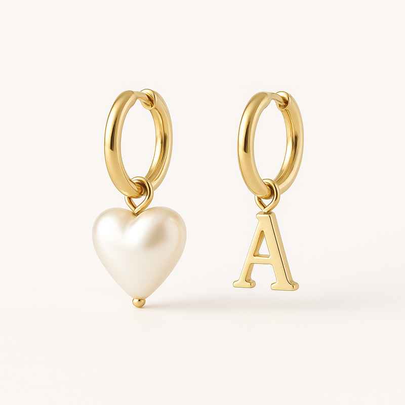 Trendy Custom Pearl Heart Earrings & Personalized Gold Hoop Earrings