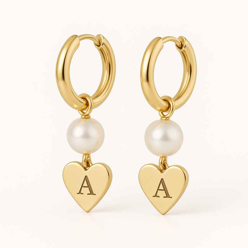 Trendy Personalized Pearl Earrings | Custom Gold Hoop Earrings & Waterproof Stainless Steel Heart Charm Earrings