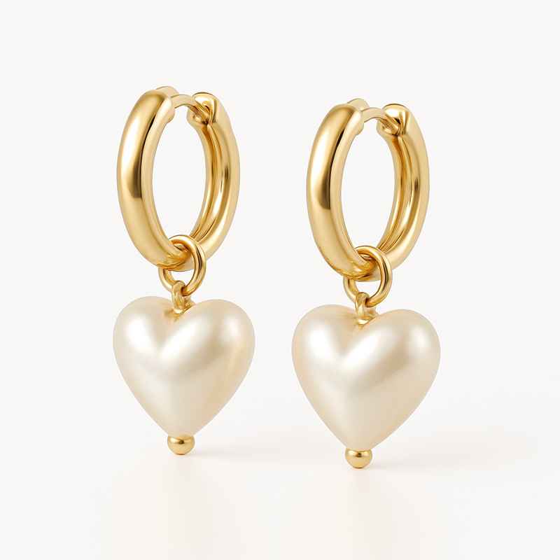 Trendy Personalized Pearl Heart Earrings | Custom Gold Hoop Earrings with Pearl Charm
