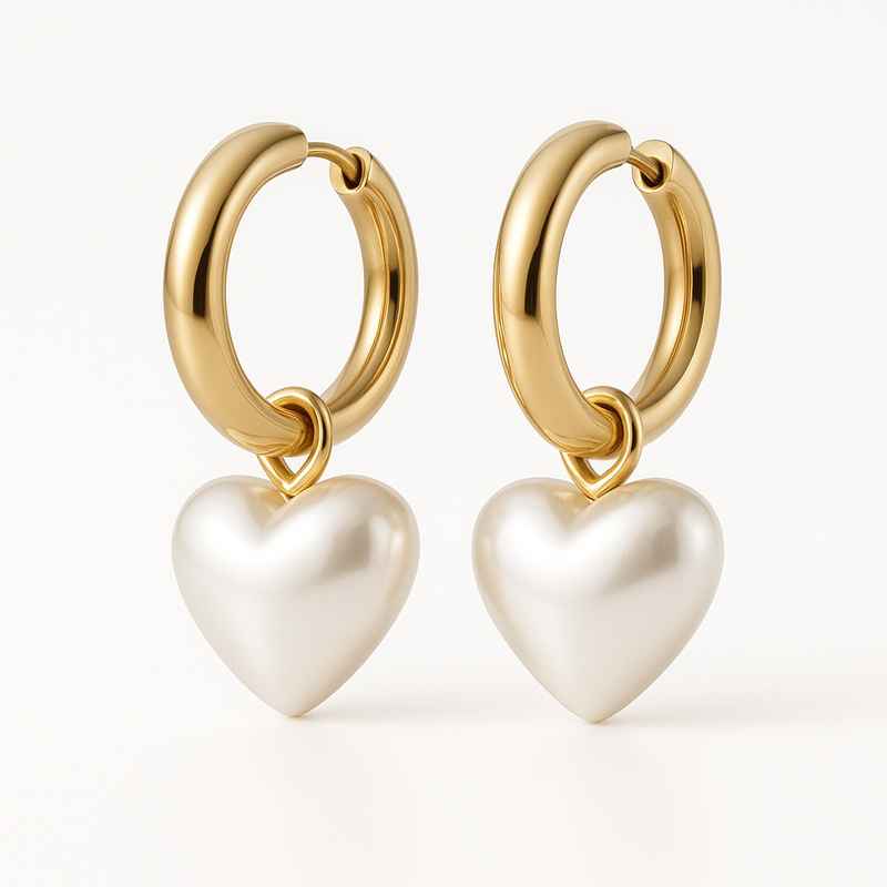 Trendy Pearl Heart Hoop Earrings, Personalized Gold Hoop Earrings Waterproof, Dainty Custom Stainless Steel Earrings 1 Trendy Pearl Heart Hoop Earrings, Personalized Gold Hoop Earrings Waterproof, Dainty Custom Stainless Steel Earrings
