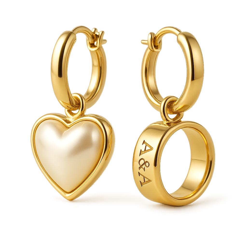 Trendy Personalized Pearl Heart Earrings & Custom Gold Hoop Earrings