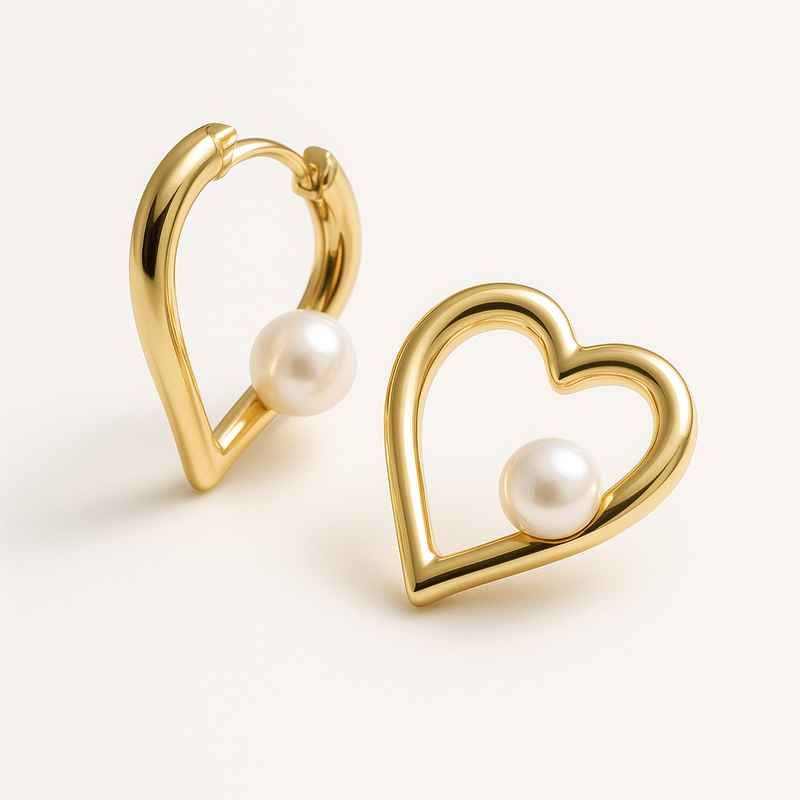Trendy Pearl Heart Hoop Earrings Personalized Gold Waterproof Stainless Steel 2 Trendy Pearl Heart Hoop Earrings Personalized Gold Waterproof Stainless Steel