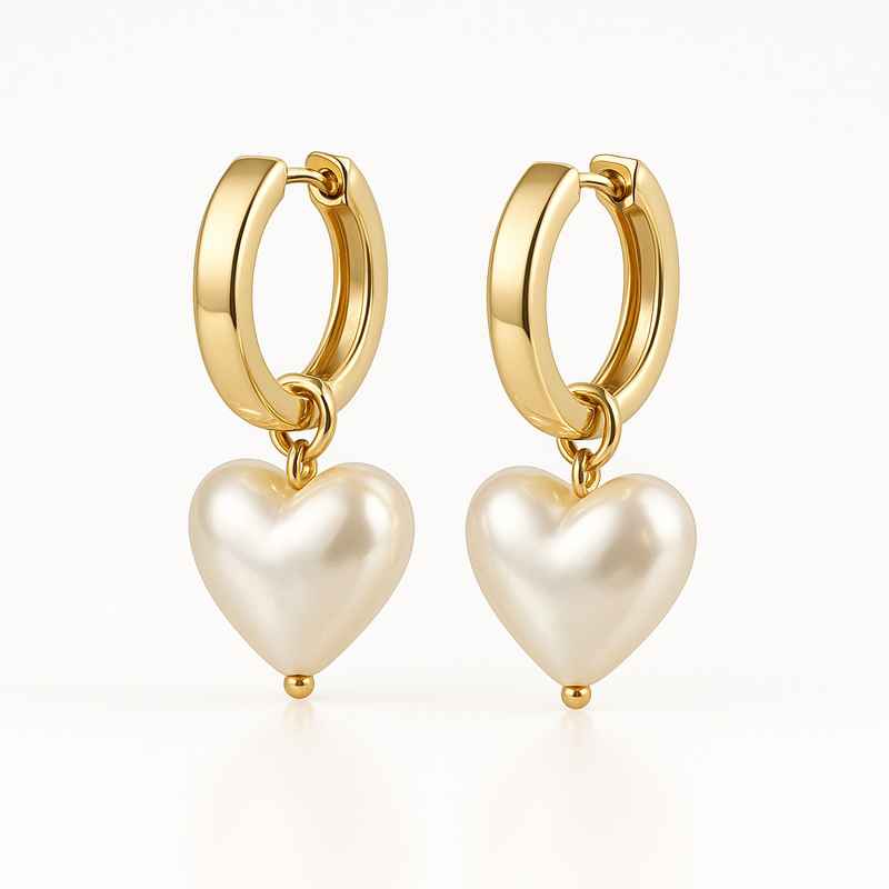 Trendy Pearl Heart Hoop Earrings, Personalized Gold, Waterproof Charm 1 Trendy Pearl Heart Hoop Earrings, Personalized Gold, Waterproof Charm