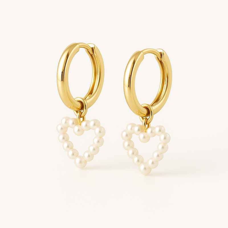 Trendy Personalized Gold Hoop Earrings with Dainty Pearl Heart Charm 1 Trendy Personalized Gold Hoop Earrings with Dainty Pearl Heart Charm