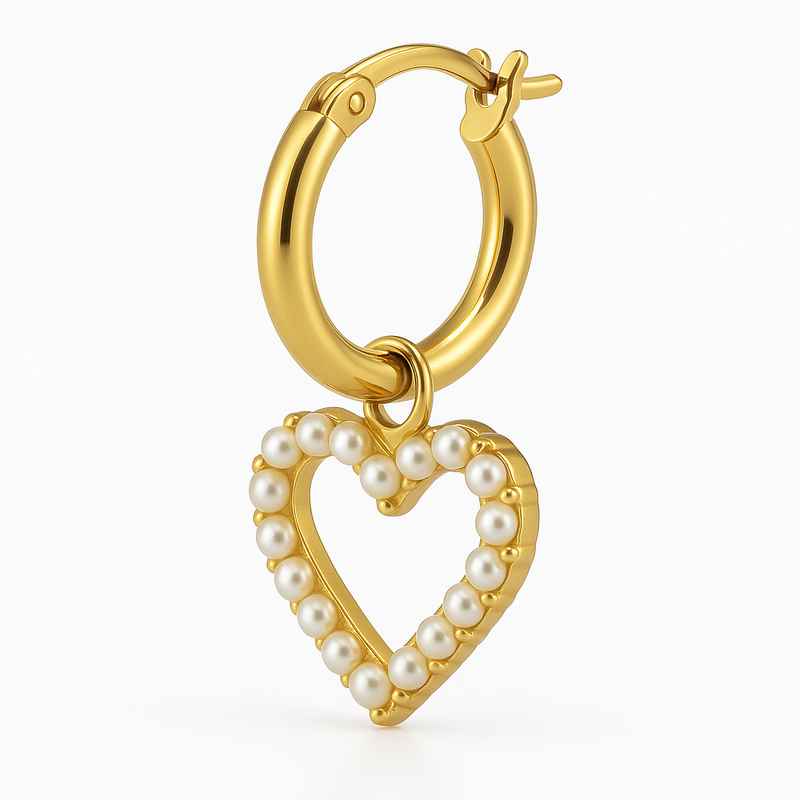 Trendy Custom Pearl Heart Hoop Earrings – Dainty Gold Waterproof Personalized Stainless Steel Hoops