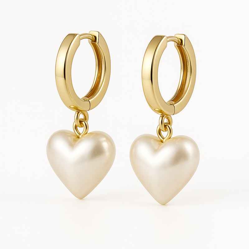 Trendy Pearl Heart Charm Earrings, Personalized Gold Hoop Earrings 1 Trendy Pearl Heart Charm Earrings, Personalized Gold Hoop Earrings