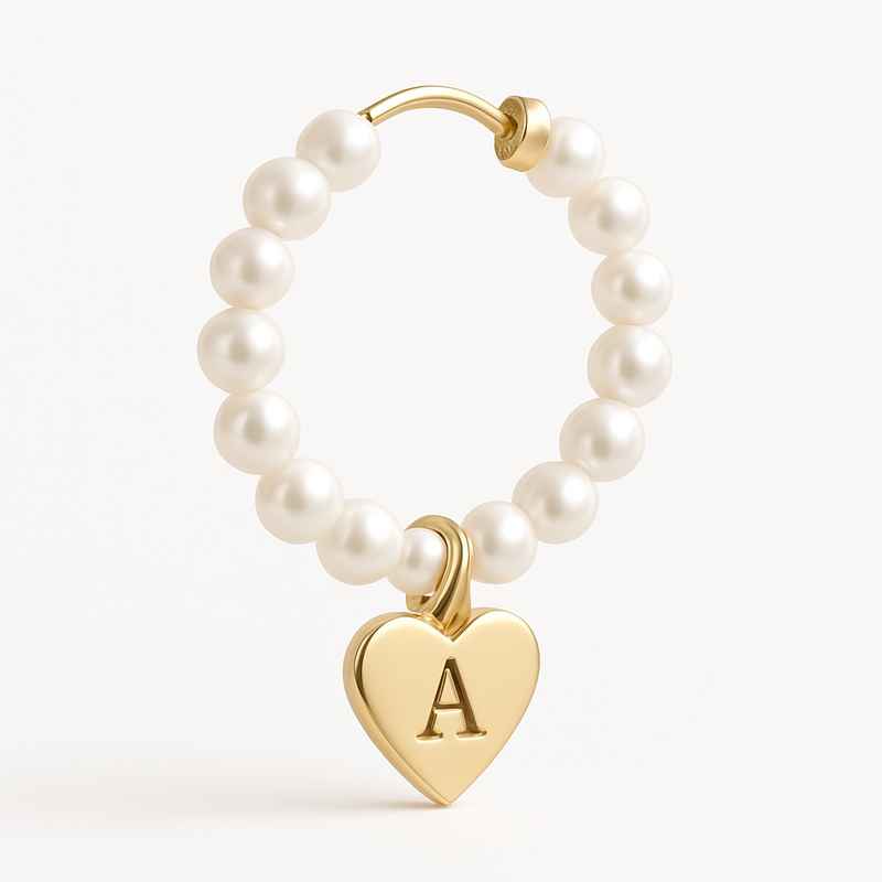 Trendy Personalized Pearl Hoop Earrings with Custom Gold Heart Charm