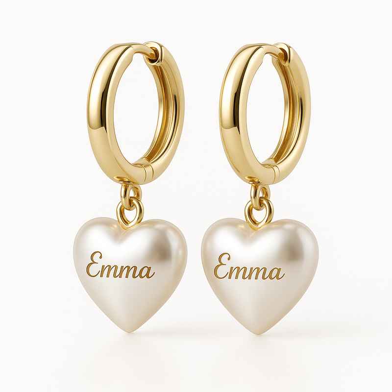 Trendy Personalized Pearl Heart Earrings & Custom Gold Hoop Earrings 1 Trendy Personalized Pearl Heart Earrings & Custom Gold Hoop Earrings