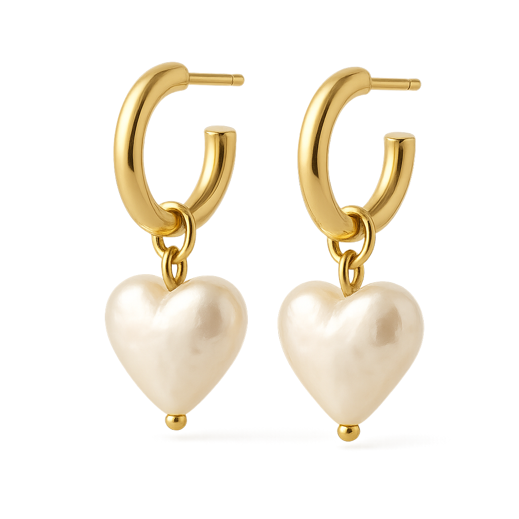 Trendy Custom Pearl Heart Earrings | Dainty Gold Hoop Earrings & Waterproof Stainless Steel Charm Earrings 1 Trendy Custom Pearl Heart Earrings | Dainty Gold Hoop Earrings & Waterproof Stainless Steel Charm Earrings