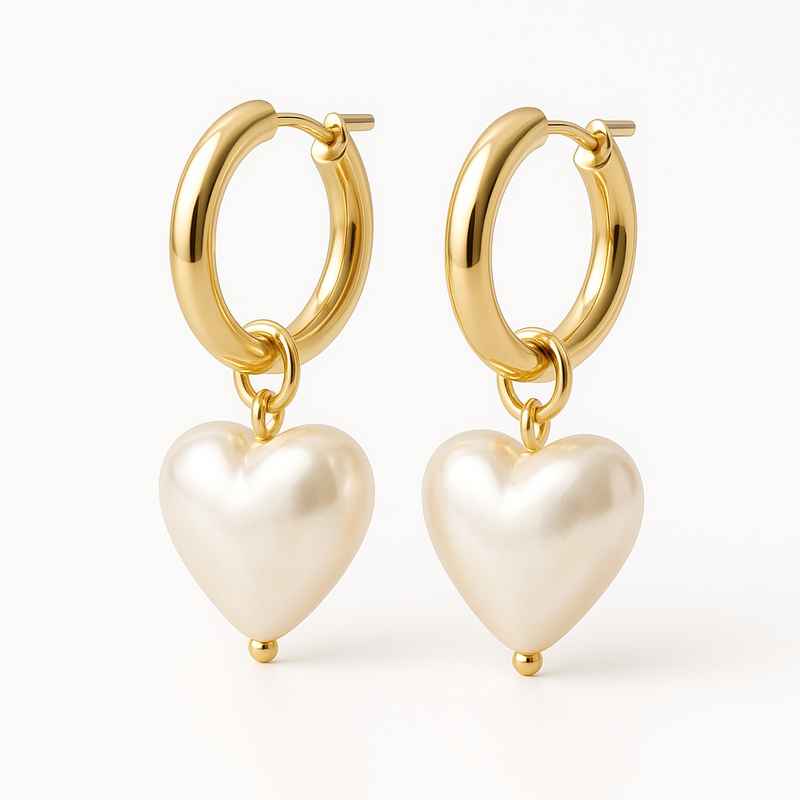 Trendy Personalized Pearl Heart Earrings Custom Gold Hoop Waterproof Stainless Steel