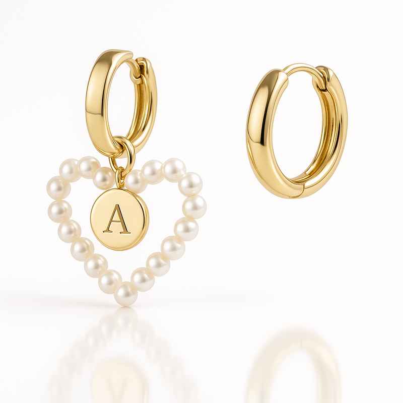 Trendy Personalized Pearl Heart Earrings & Waterproof Gold Hoop Earrings 1 Trendy Personalized Pearl Heart Earrings & Waterproof Gold Hoop Earrings