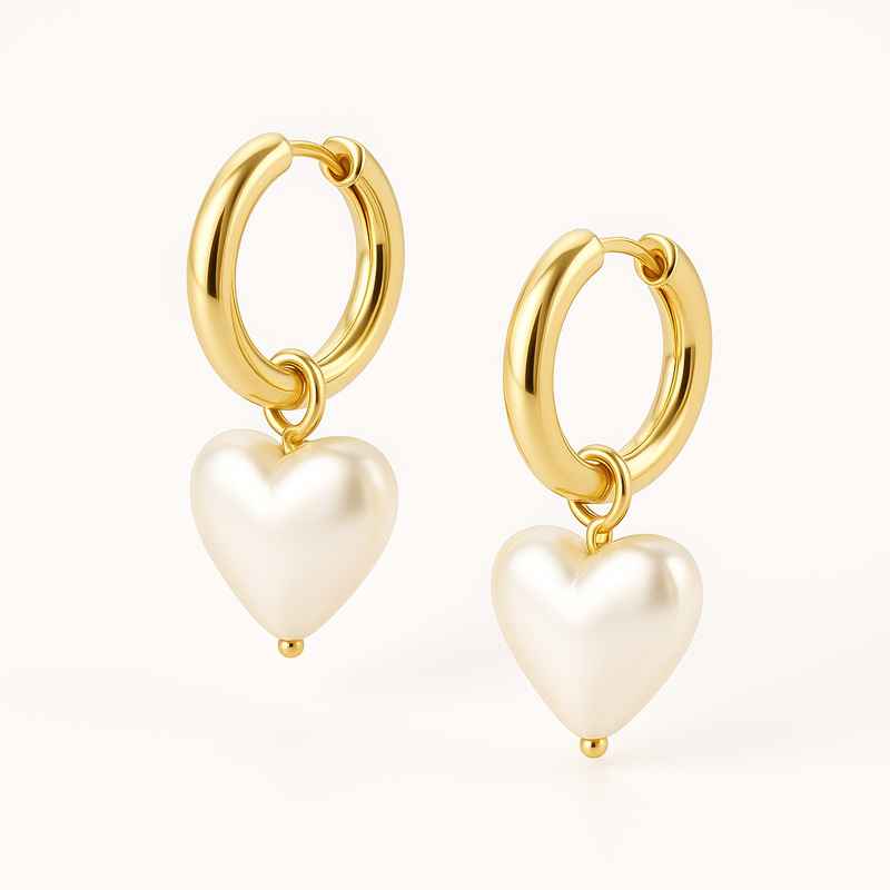 Trendy Personalized Gold Hoop Earrings, Dainty Custom Pearl Heart Earrings, Waterproof Stainless Steel Hoop Earrings 1 Trendy Personalized Gold Hoop Earrings, Dainty Custom Pearl Heart Earrings, Waterproof Stainless Steel Hoop Earrings