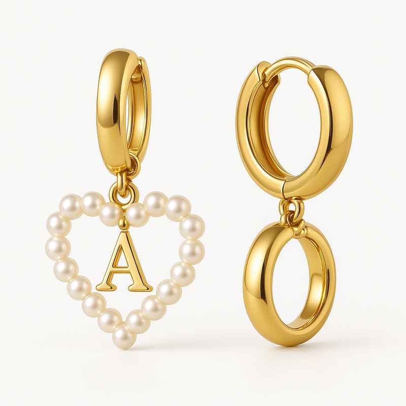 Trendy Personalized Pearl Heart Earrings & Waterproof Gold Hoop Earrings
