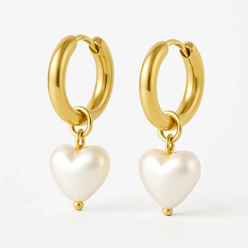 Trendy Personalized Pearl Hoop Earrings, Dainty Custom Gold Hoop Earrings, Waterproof Stainless Steel Heart Charm Earrings 1 Trendy Personalized Pearl Hoop Earrings, Dainty Custom Gold Hoop Earrings, Waterproof Stainless Steel Heart Charm Earrings