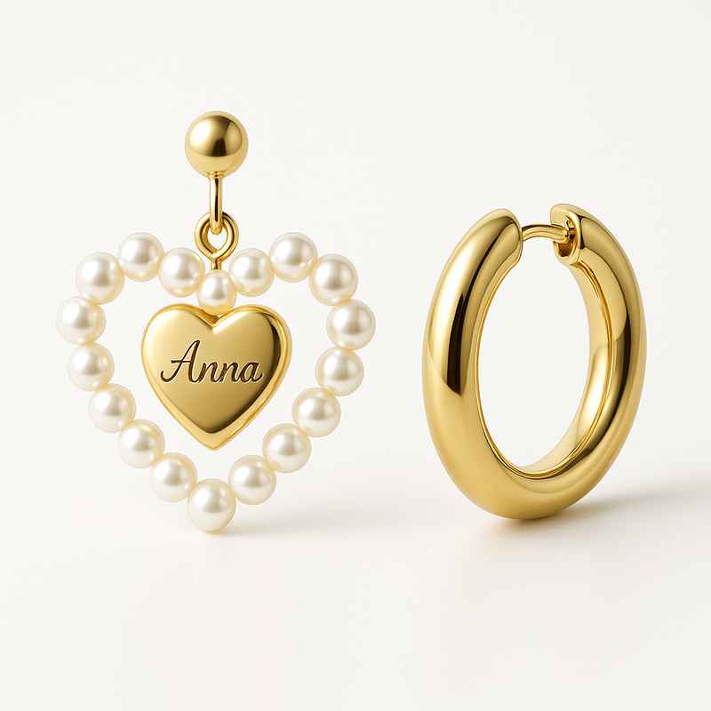 Trendy Personalized Pearl Heart Earrings & Waterproof Gold Hoop Earrings