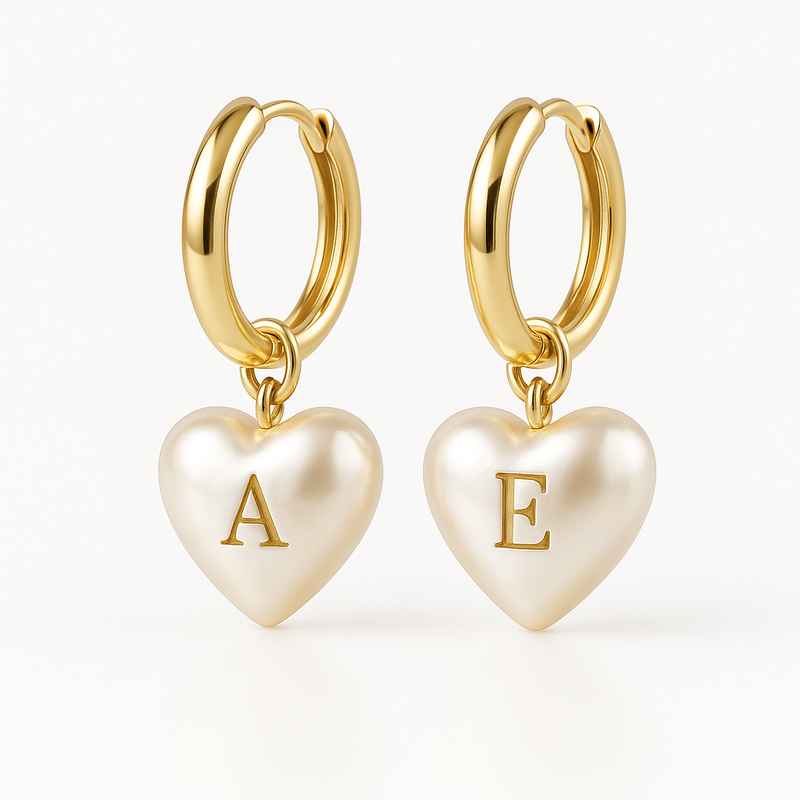 Trendy Personalized Pearl Heart Earrings & Dainty Gold Hoop Earrings 1 Trendy Personalized Pearl Heart Earrings & Dainty Gold Hoop Earrings