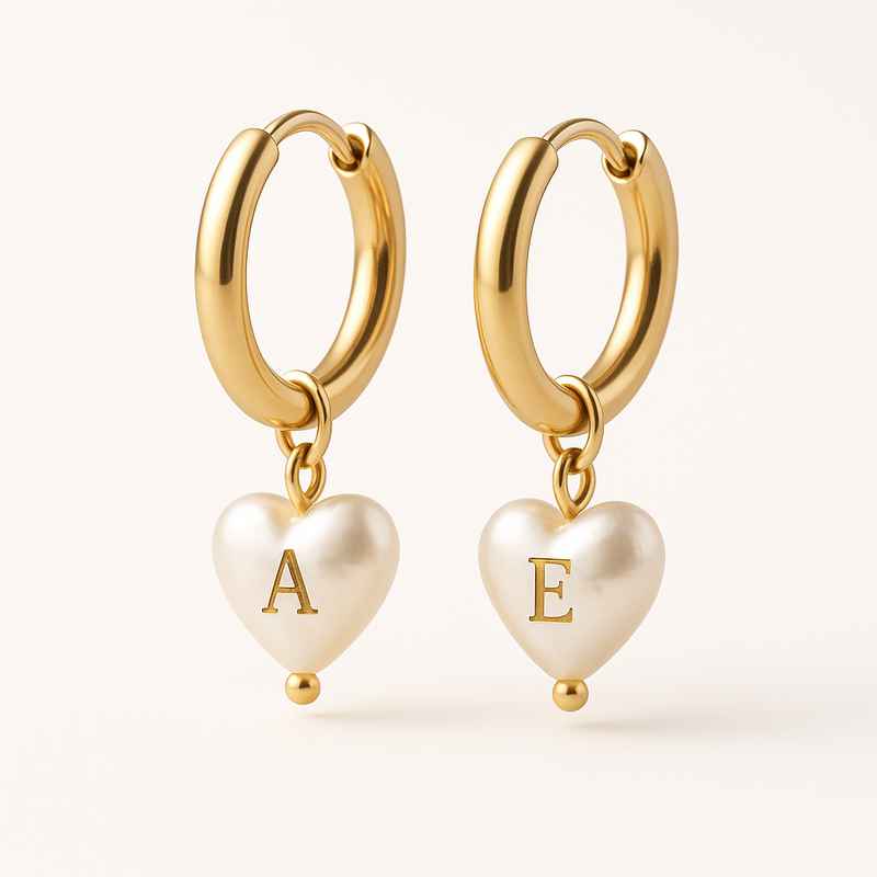 Trendy Personalized Gold Hoop Earrings with Dainty Pearl Heart Charm 1 Trendy Personalized Gold Hoop Earrings with Dainty Pearl Heart Charm