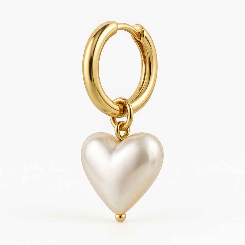 Trendy Personalized Pearl Heart Earrings Custom Gold Hoop Earrings