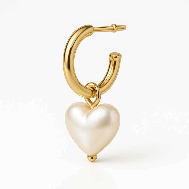 Trendy Custom Pearl Heart Earrings, Dainty Gold Hoop Earrings Waterproof, Personalized Small Gold Charm Hoops