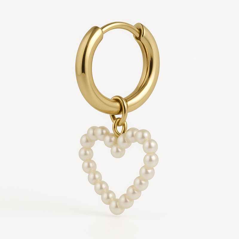 Trendy Personalized Pearl Heart Earrings, Custom Waterproof Gold Hoop Earrings, Dainty Stainless Steel Heart Charm Earrings