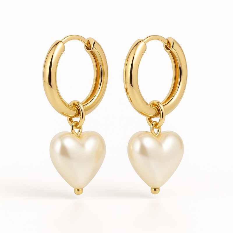 Trendy Personalized Gold Hoop Earrings with Custom Pearl Heart Charm 1 Trendy Personalized Gold Hoop Earrings with Custom Pearl Heart Charm