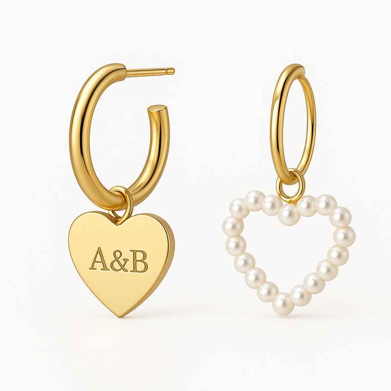 Trendy Personalized Gold Hoop Earrings & Dainty Custom Pearl Heart Earrings