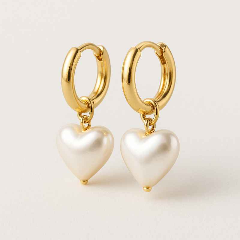 Trendy Pearl Heart Hoop Earrings | Custom Dainty Gold Hoops | Waterproof Small Gold Hoops 1 Trendy Pearl Heart Hoop Earrings | Custom Dainty Gold Hoops | Waterproof Small Gold Hoops
