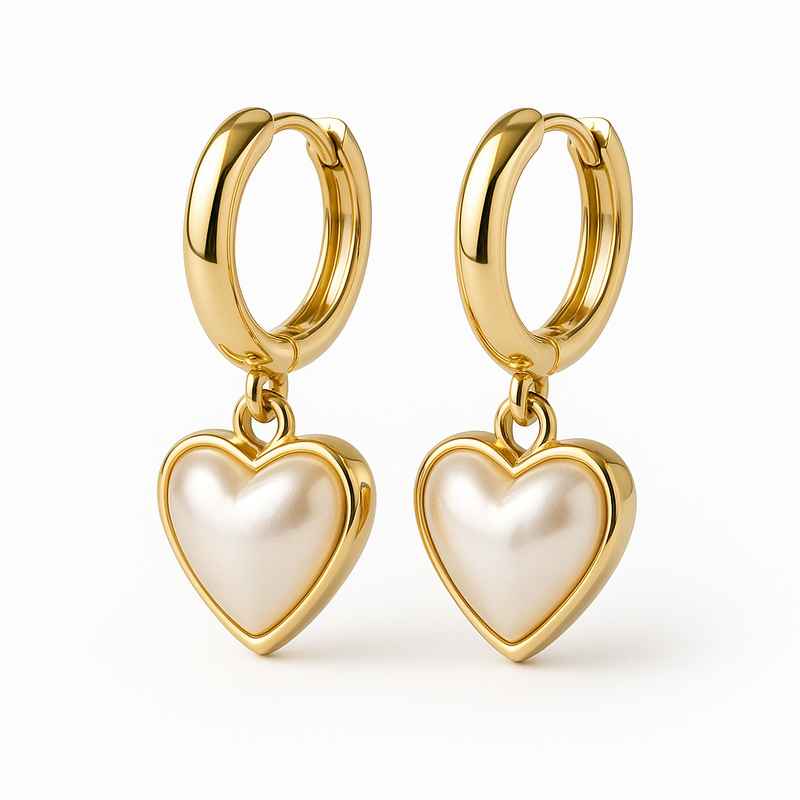Trendy Personalized Pearl Heart Earrings Custom Gold Hoop Waterproof Stainless Steel