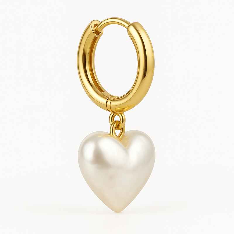 Trendy Personalized Pearl Heart Earrings, Waterproof Gold Hoop Earrings 2 Trendy Personalized Pearl Heart Earrings, Waterproof Gold Hoop Earrings