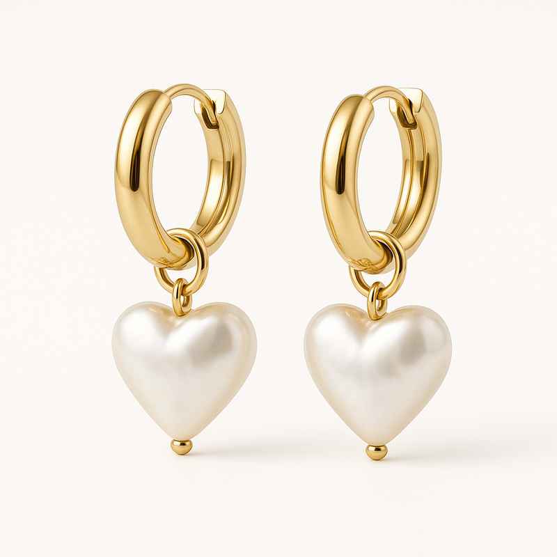 Trendy Pearl Heart Charm Earrings | Personalized Gold Hoop Earrings | Waterproof Stainless Steel Earrings 1 Trendy Pearl Heart Charm Earrings | Personalized Gold Hoop Earrings | Waterproof Stainless Steel Earrings