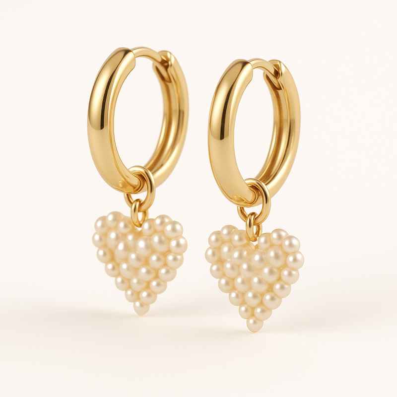 Trendy Personalized Gold Hoop Earrings with Dainty Pearl Heart Charm 2 Trendy Personalized Gold Hoop Earrings with Dainty Pearl Heart Charm