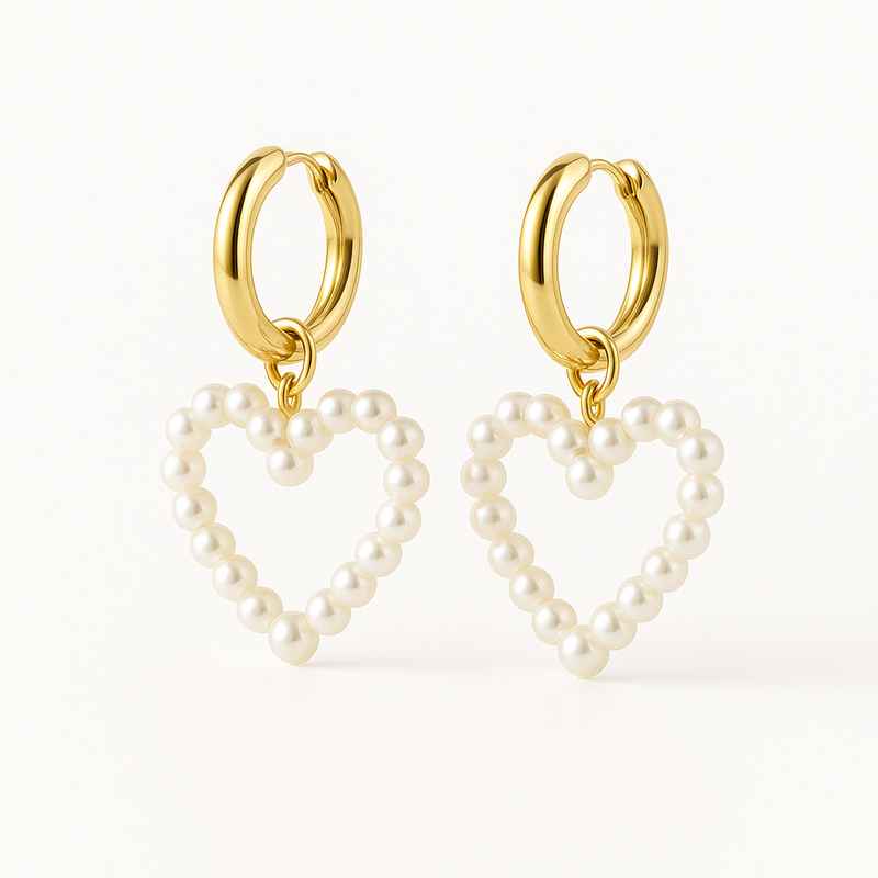 Trendy Custom Pearl Heart Earrings & Dainty Gold Hoop Earrings 1 Trendy Custom Pearl Heart Earrings & Dainty Gold Hoop Earrings