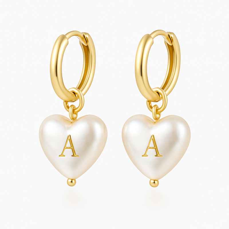 Trendy Personalized Pearl Heart Earrings | Dainty Gold Hoop Earrings | Custom Waterproof Stainless Steel Earrings 2 Trendy Personalized Pearl Heart Earrings | Dainty Gold Hoop Earrings | Custom Waterproof Stainless Steel Earrings