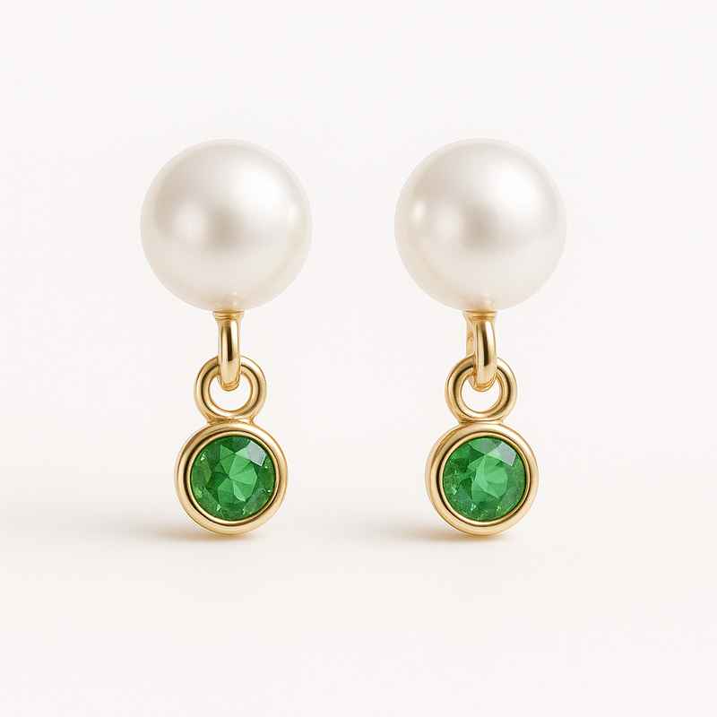 Elegant Minimalist Pearl Earrings with Birthstone Charm Drop 1 Elegant Minimalist Pearl Earrings with Birthstone Charm Drop