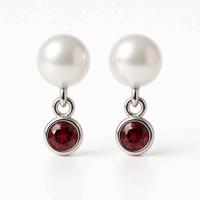 Elegant Minimalist Pearl Earrings with Birthstone Charm Drop