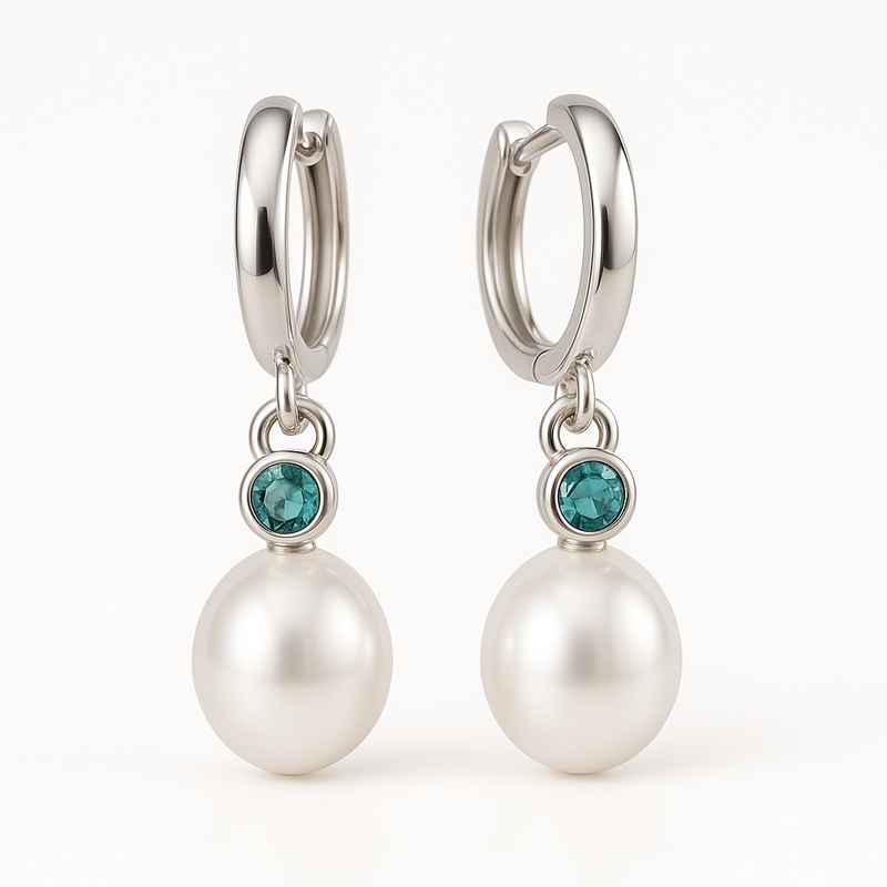 Elegant Minimalist Pearl Earrings with Birthstone Charm Drop