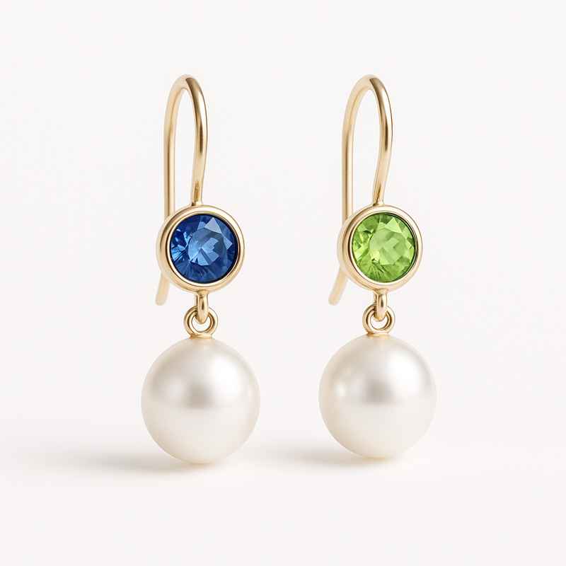 Elegant Minimalist Pearl Drop Earrings with Birthstone Charm 1 Elegant Minimalist Pearl Drop Earrings with Birthstone Charm