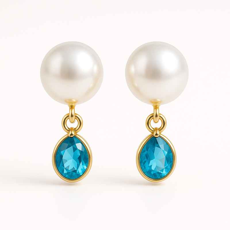 Elegant Minimalist Pearl Earrings with Birthstone Charm Drop 1 Elegant Minimalist Pearl Earrings with Birthstone Charm Drop